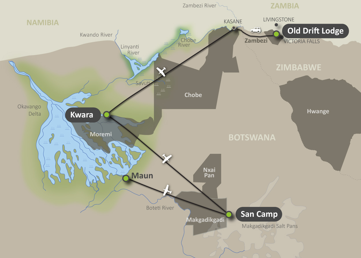 Map of the Botswana Escape Safari